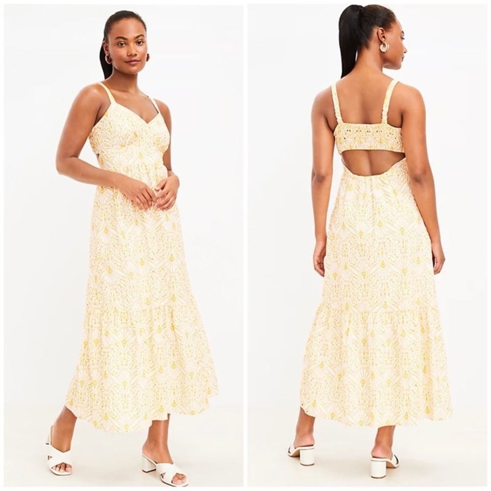 Loft Eyelet Open Back Maxi Dress, size 14